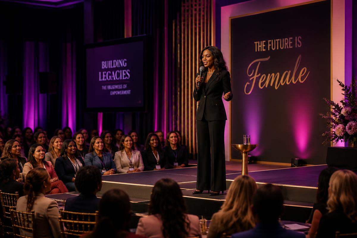 Speaker on stage at a women's empowerment conference